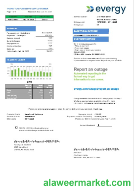 USA Missouri Evergy electricity business utility bill template in .doc and .pdf formats